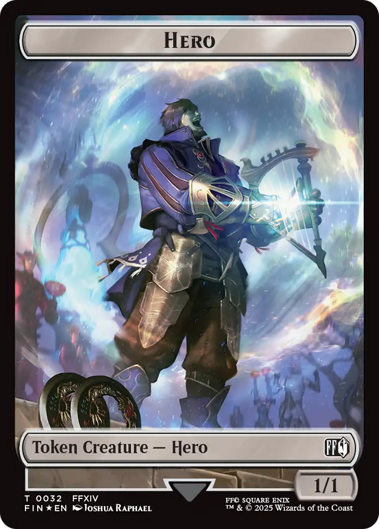 Human Soldier // Hero (0032) Double-Sided Token (Surge Foil) [FINAL FANTASY Commander Tokens]