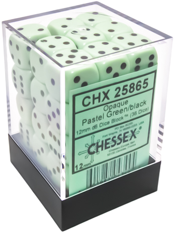 36 Pastel Green/Black Opaque 12mm D6 Dice Block - CHX25865