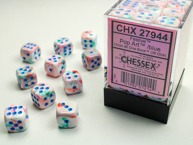 36 12mm Pop Art/blue Festive d6 Dice CHX27944