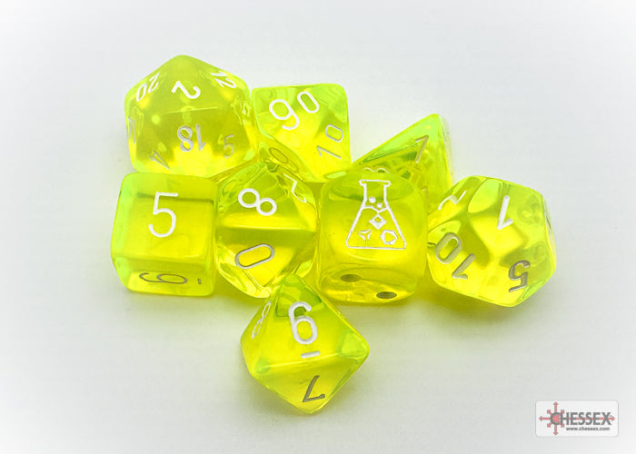 Lab Dice - Translucent Neon Yellow/White 7 Dice set - CHX30061