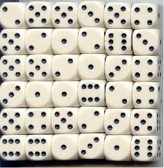 36 12mm White w/Black Opaque D6 Dice Block - CHX25801