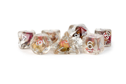 Resin Polyhedral 7 Dice Set - Rose Inclusion