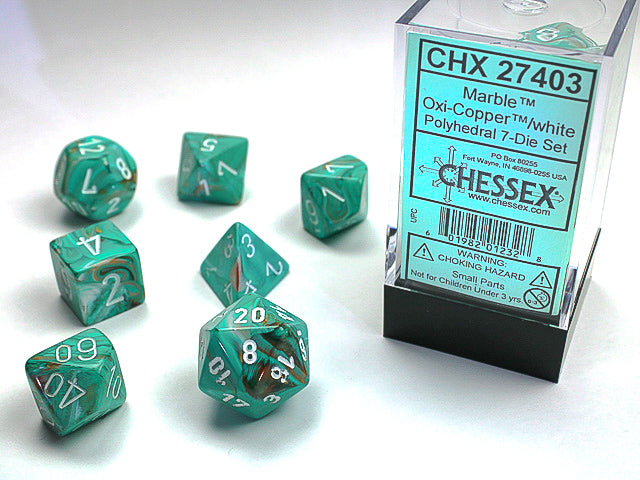7 Marble Oxi-Copper/white Polyhedral Dice Set - CHX27403