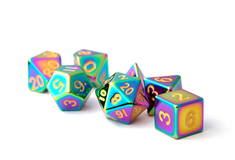 Metal Dice Set of 7 - Torched Rainbow