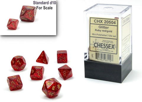7 Glitter Ruby/Gold Mini-Polyhedral Die Set CHX 20504