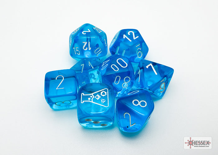 Lab Dice - Translucent Tropical Blue/White 7 Dice set - CHX30063