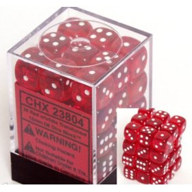 36 Translucent Red w/white 12mm D6 Dice Block - CHX23804