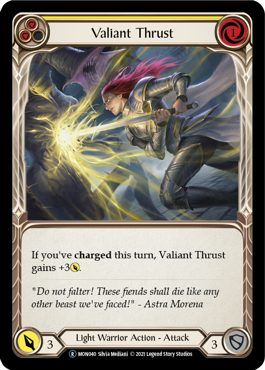 Valiant Thrust (Yellow) (Rainbow Foil) [U-MON040-RF] Unlimited Rainbow Foil