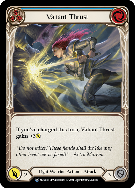 Valiant Thrust (Blue) (Rainbow Foil) [U-MON041-RF] Unlimited Rainbow Foil