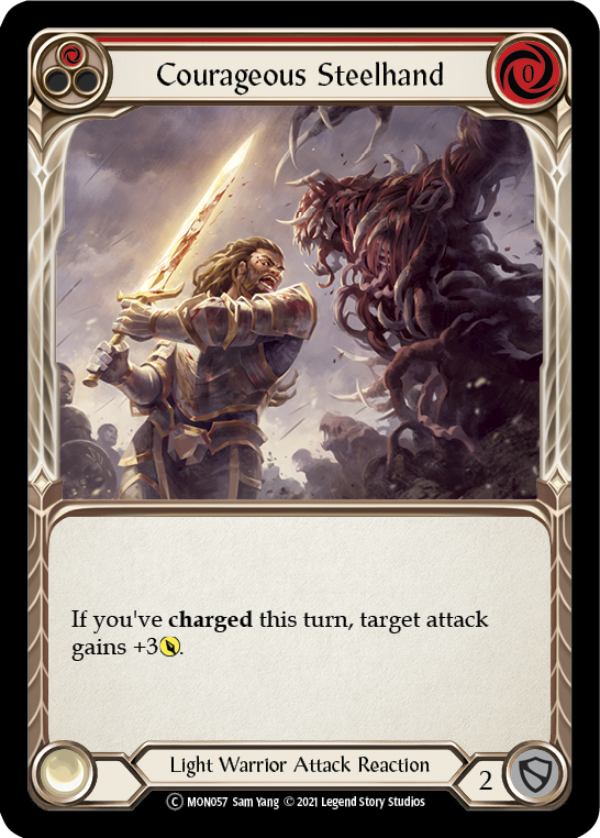 Courageous Steelhand (Red) (Rainbow Foil) [U-MON057-RF] Unlimited Rainbow Foil
