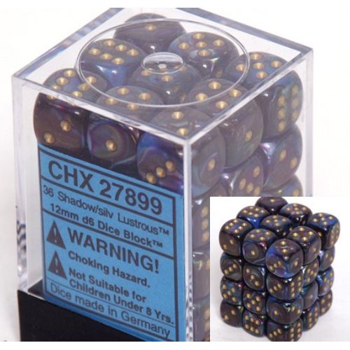 36 Shadow w/gold Lustrous 12mm D6 Dice Block - CHX27899