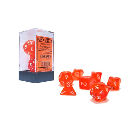 Translucent Orange/white Polyhedral 7-Die Set CHX 23073