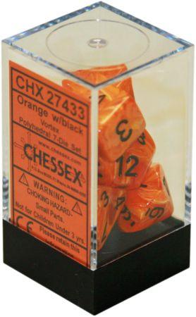 7 Vortex Orange/black Polyhedral Dice Set - CHX27433