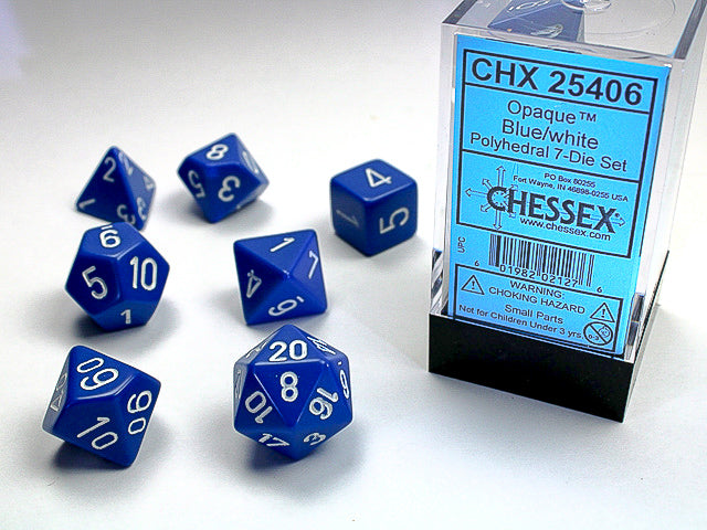Opaque Blue/white Polyhedral 7-Die Set CHX 25406