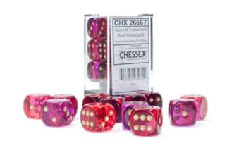 12 16mm Translucent Red-Violet/gold Gemini D6 Dice Set - CHX26667