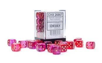 36 12mm Translucent Red-Violet/gold Gemini d6 Dice CHX26867